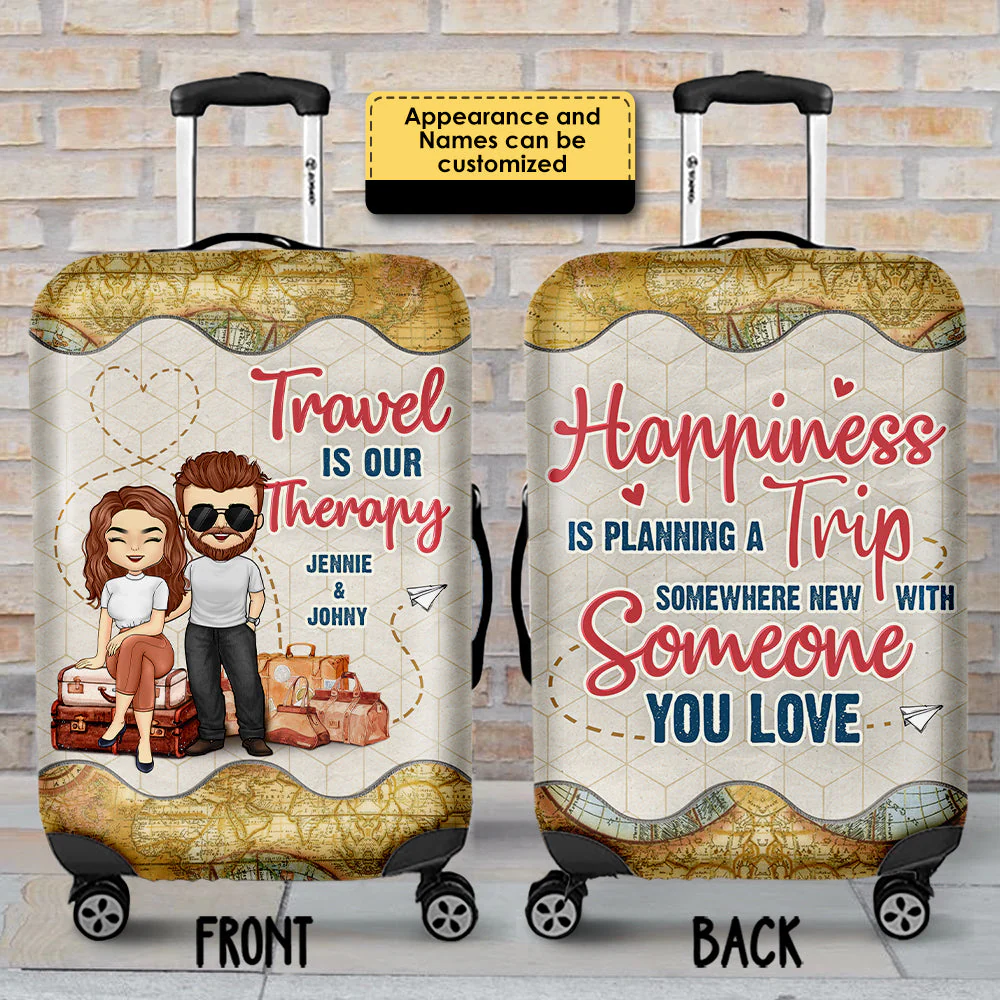 Travel Is Our Therapy - Personalized Luggage Cover - Gift For Couples, Husband Wife - Image 3