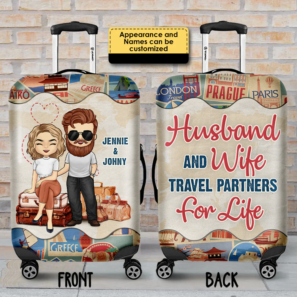 Travel Partners For Life - Gift For Couples, Husband Wife - Personalized Luggage Cover - Image 3