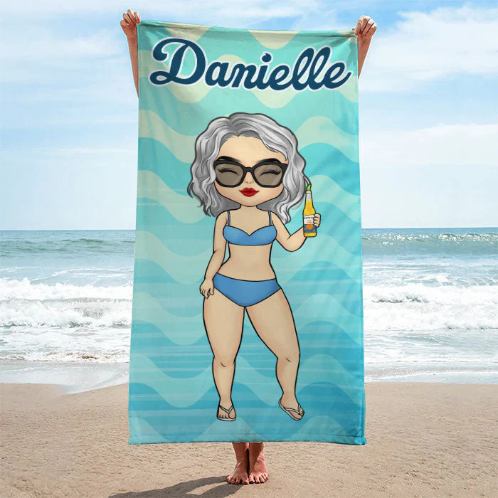 Tropical Chibi Summer Vacation - Personalized Beach Towel - Gift For Bestie - Image 2