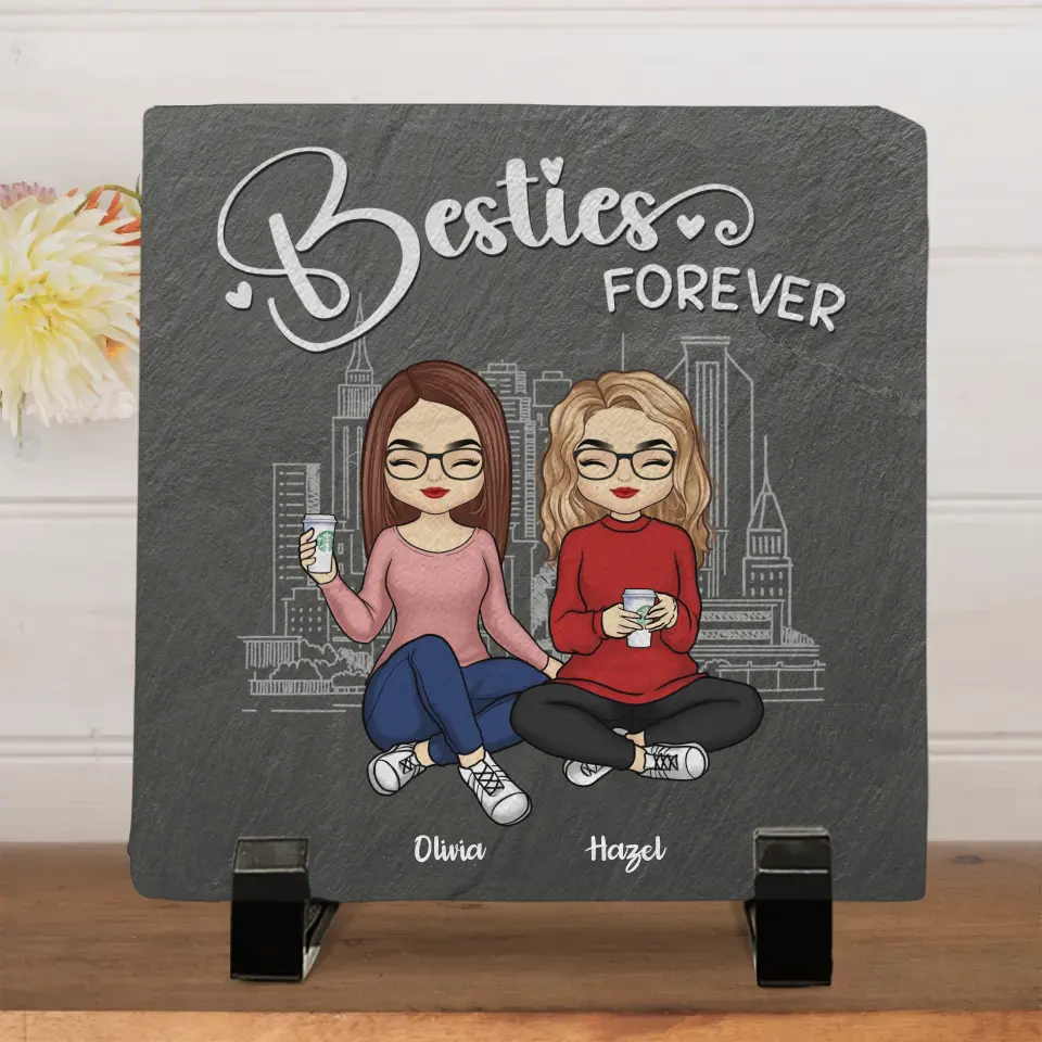 True Friends Are Great Riches - Bestie Personalized Custom Square Shaped Stone With Stand - Gift For Best Friends, BFF, Sisters - Image 2
