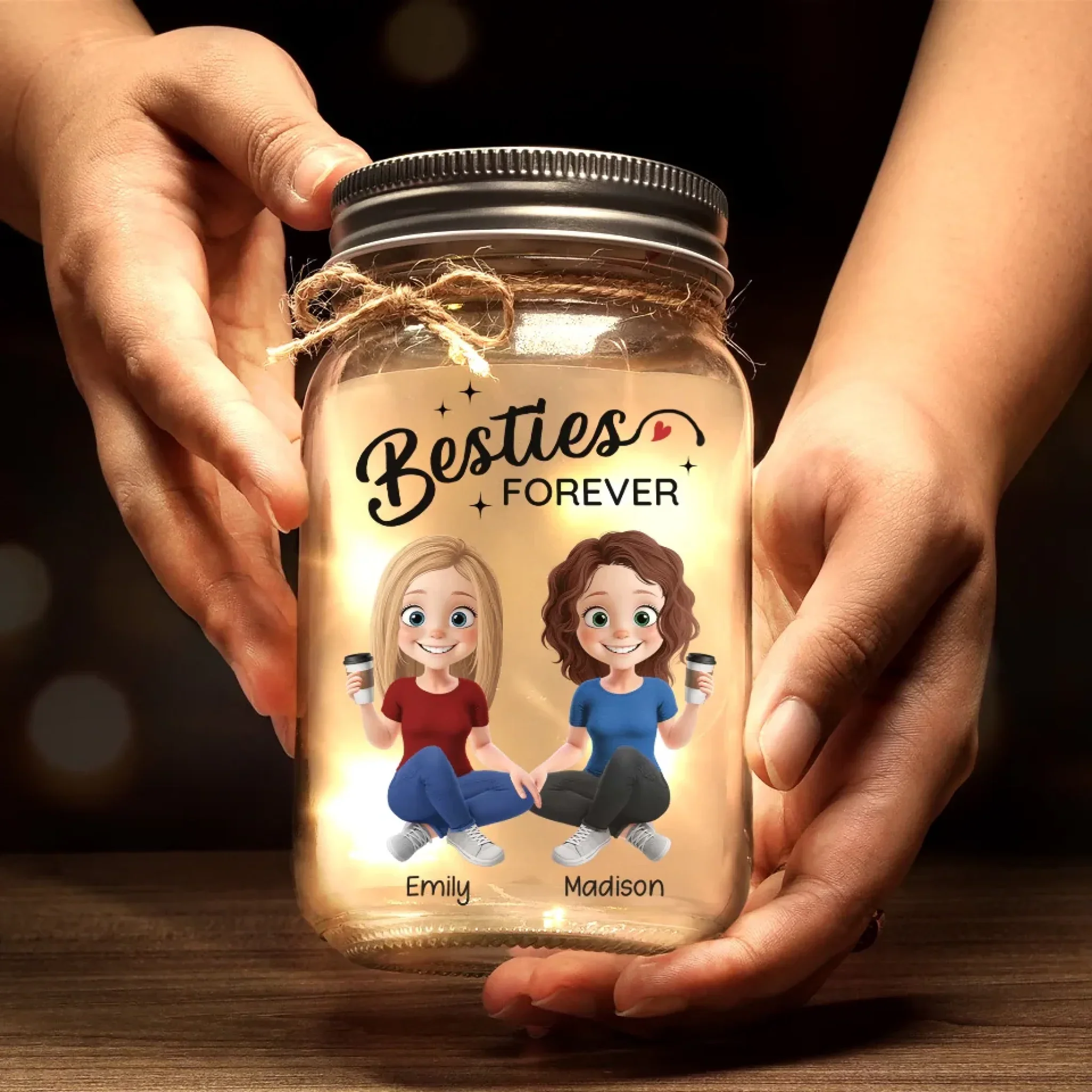 True Friendship Is Rare And Precious - Family Personalized Custom Mason Jar Light - Gift For Mom, Daughter - Image 3