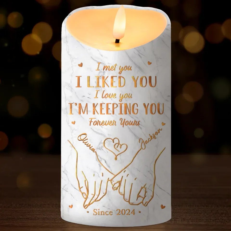 Two Hearts, One Grip - Couple Personalized Custom LED Candle - Christmas Gift For Husband Wife, Anniversary - Image 2