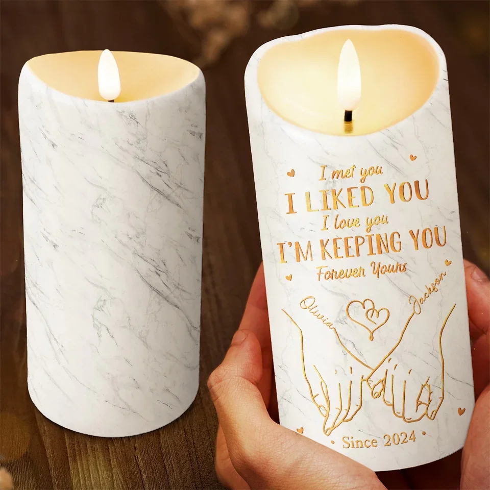Two Hearts, One Grip - Couple Personalized Custom LED Candle - Christmas Gift For Husband Wife, Anniversary - Image 3