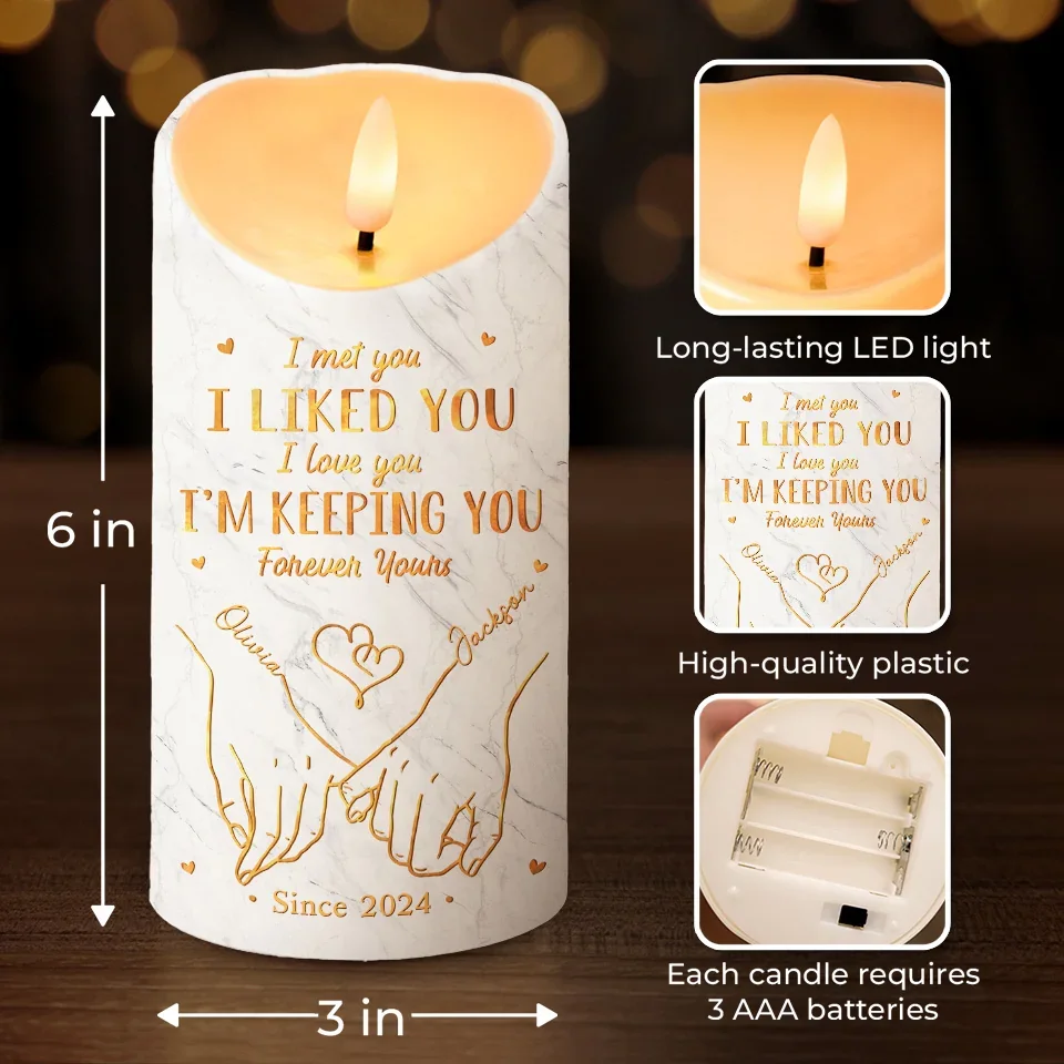 Two Hearts, One Grip - Couple Personalized Custom LED Candle - Christmas Gift For Husband Wife, Anniversary - Image 4