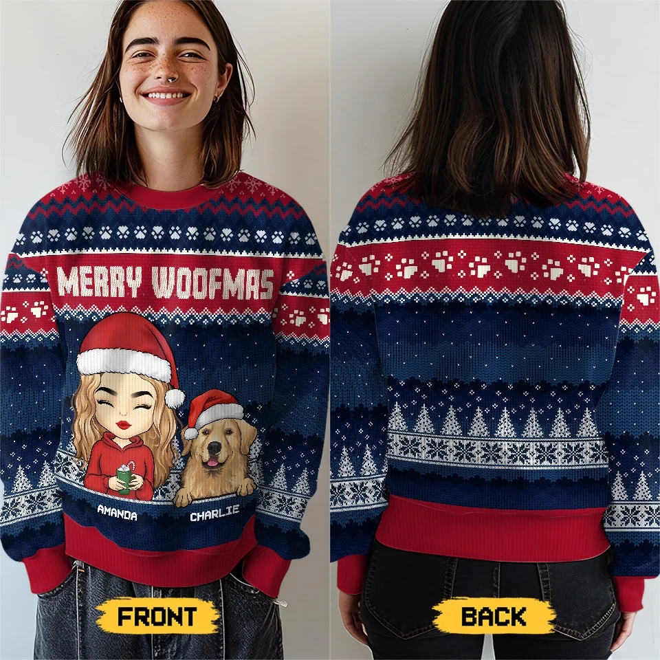 Wagging Tails All The Way To Christmas! - Dog & Cat Personalized Custom Ugly Sweatshirt - Unisex Wool Jumper - Christmas Gift For Pet Owners, Pet Lovers - Image 4