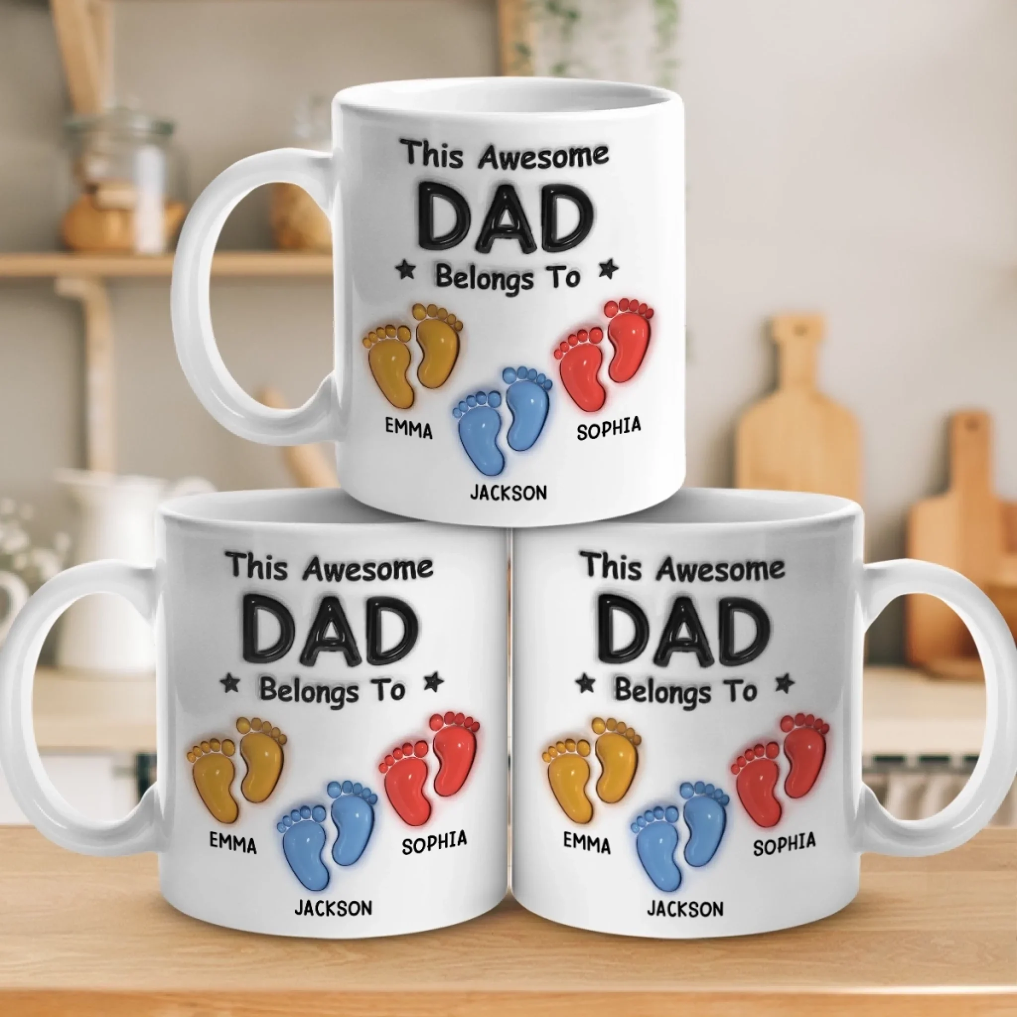 Walking Through Life With Dad - Family Personalized Custom 3D Inflated Effect Printed Mug - Father's Day, Gift For Dad, Grandpa - Image 5