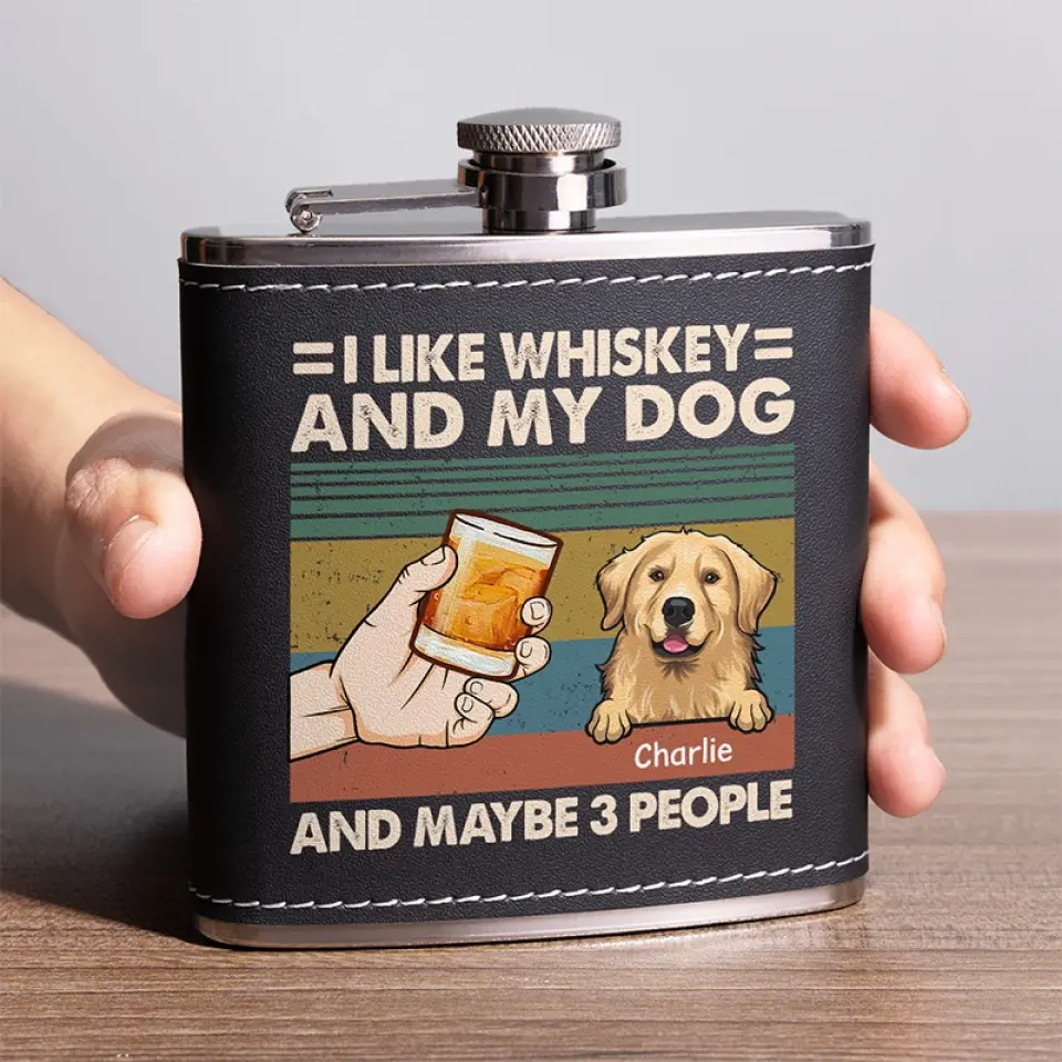Wanna Stay Home And Chill With My Dog - Dog Personalized Custom Hip Flask - Gift For Pet Owners, Pet Lovers - Image 2