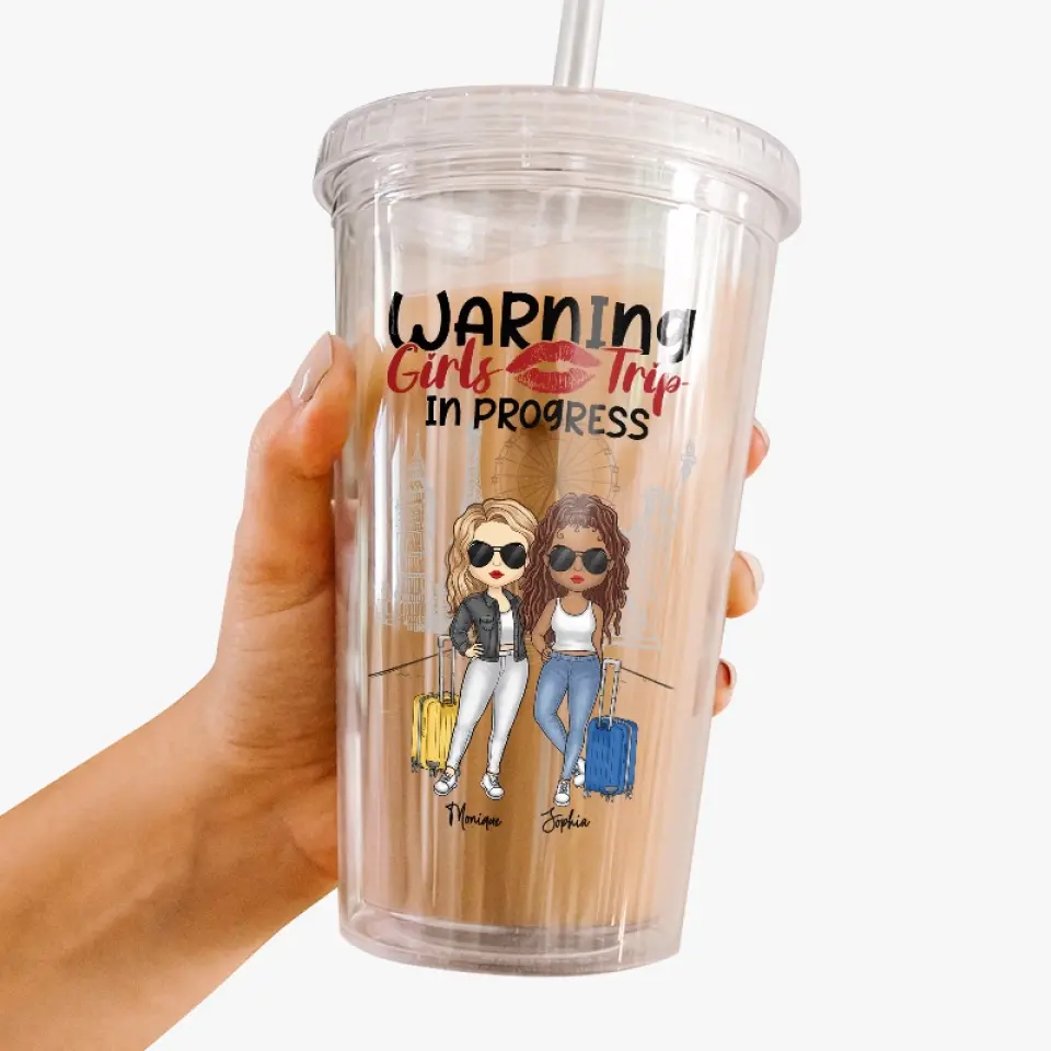 Warning In Our Girls Trip Era - Bestie Personalized Custom Clear Acrylic Tumbler - Summer Vacation Gift For Best Friends, BFF, Sisters - Image 3