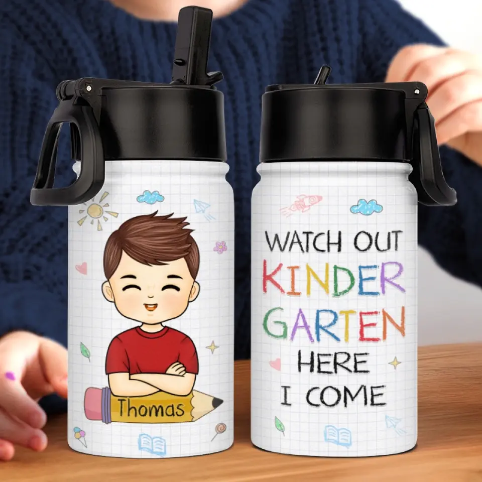 Watch Out First Grade, Here I Come! - Personalized Custom Kid Water Bottle - Back To School Gift For Kid, Grandkid - Image 3