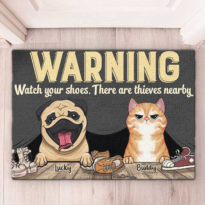 Watch Your Shoes There Are Thieves Nearby - Personalized Decorative Mat - Gift For Pet Lovers, Pet Owners, Pet Gift - Image 2