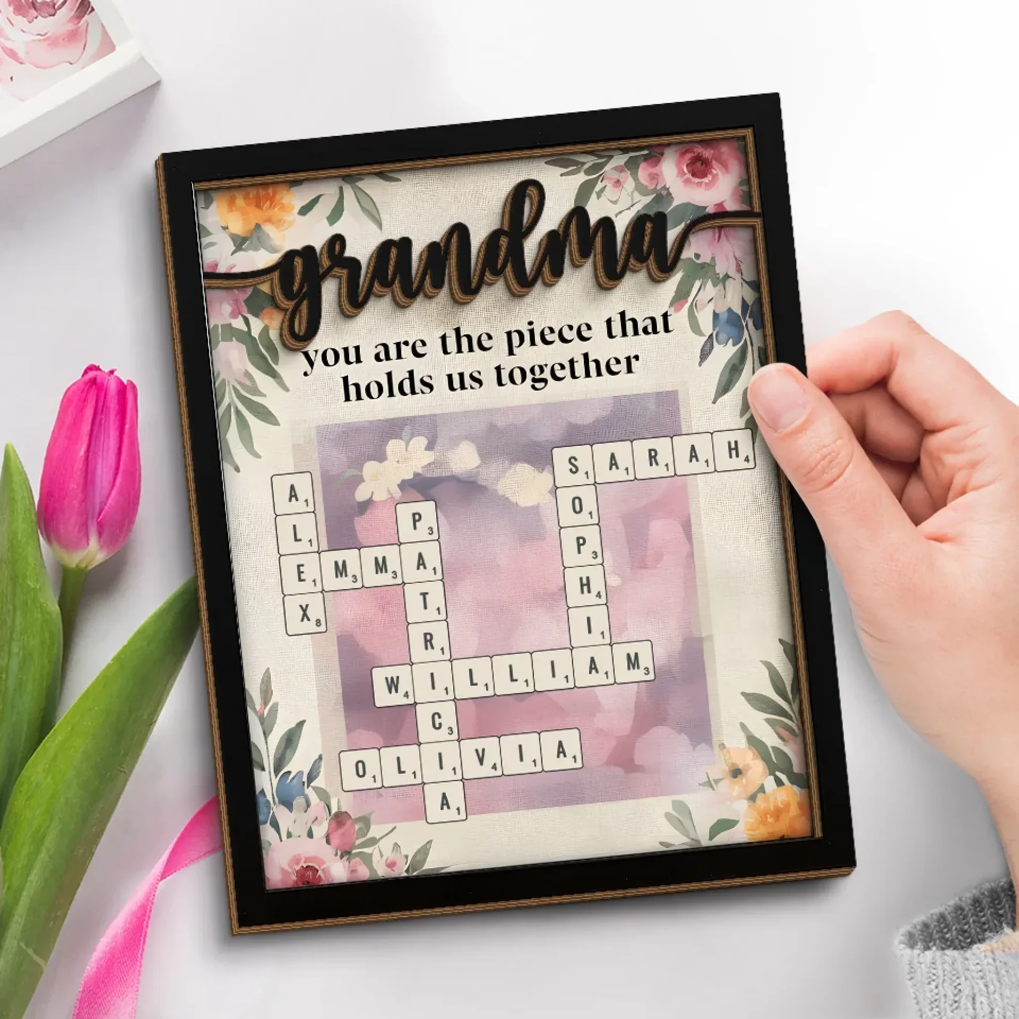 We Are Born Of Love, Love Is Our Grandma - Family Personalized Custom 2-Layered Wooden Plaque With Stand - Mother's Day, Gift For Mom, Grandma - Image 3