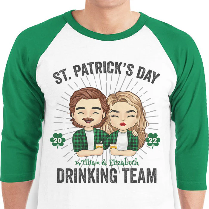 We Are The Drinking Team - Gift For Couples, Husband Wife, Personalized St. Patrick's Day Unisex Raglan Shirt - Image 2