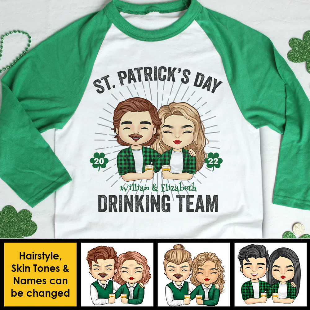We Are The Drinking Team - Gift For Couples, Husband Wife, Personalized St. Patrick's Day Unisex Raglan Shirt - Image 4