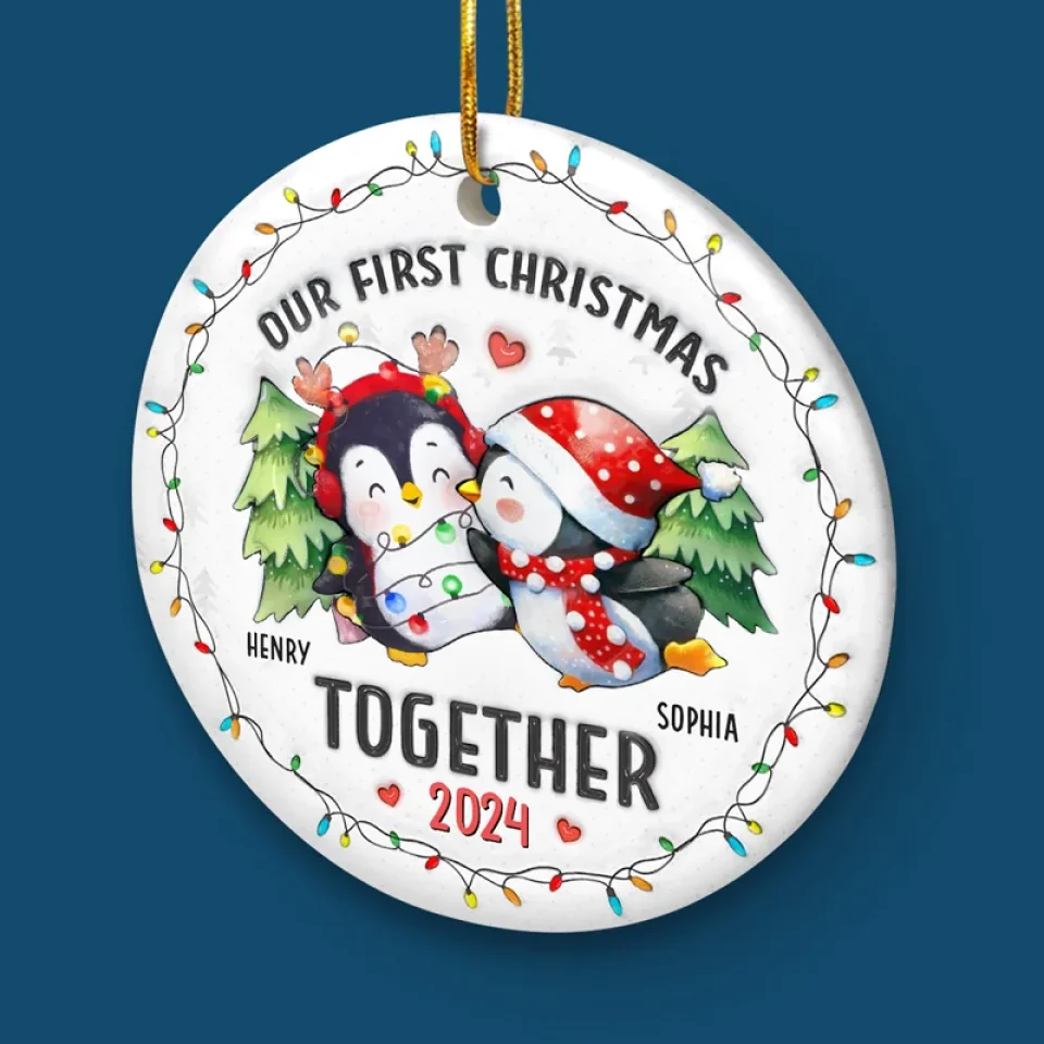We Are Together From Now - Couple Personalized Custom 3D Inflated Effect Printed Ornament - Ceramic Round Shaped - Christmas Gift For Husband Wife, Anniversary, First Christmas - Image 5
