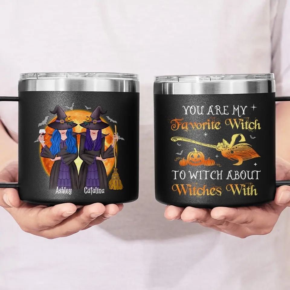 We Are Witches By Nature - Bestie Personalized Custom 14oz Stainless Steel Tumbler With Handle - Halloween Gift For Best Friends, BFF, Sisters - Image 3