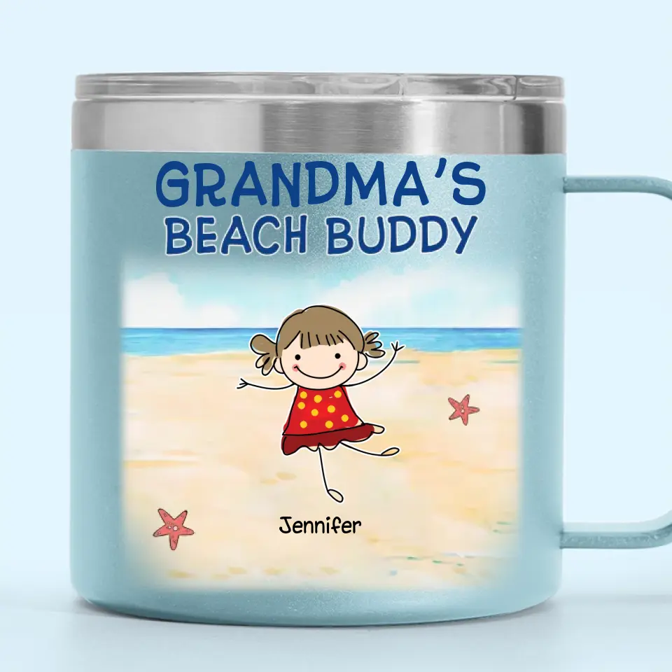 We Are Your Beach Buddies - Family Personalized Custom 14oz Stainless Steel Tumbler With Handle - Gift For Mom, Grandma - Image 6