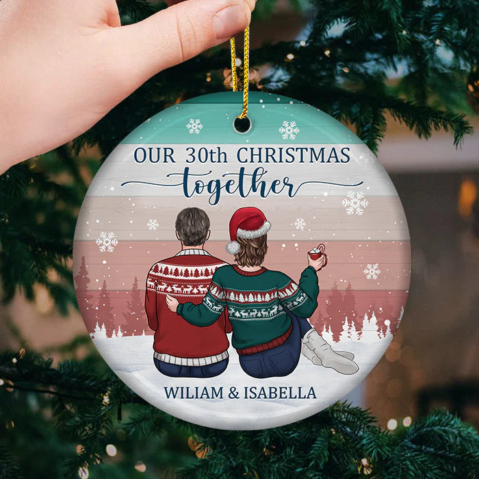 We Celebrate Christmas Together - Personalized Custom Round Shaped Ceramic Christmas Ornament - Gift For Couple, Husband Wife, Anniversary, Engagement, Wedding, Marriage Gift, Christmas Gift - Image 2