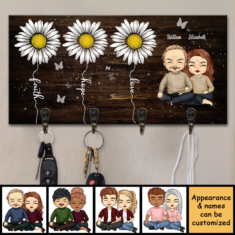We Have Faith, Hope & Love - Personalized Key Hanger, Key Holder - Gift For Couples, Husband Wife - Image 3