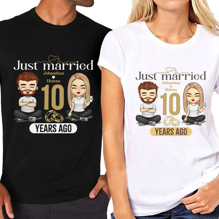 We Just Got Married A Few Years Ago - Personalized Matching Couple T-Shirt - Gift For Couple, Husband Wife, Anniversary, Engagement, Wedding, Marriage Gift - Image 2