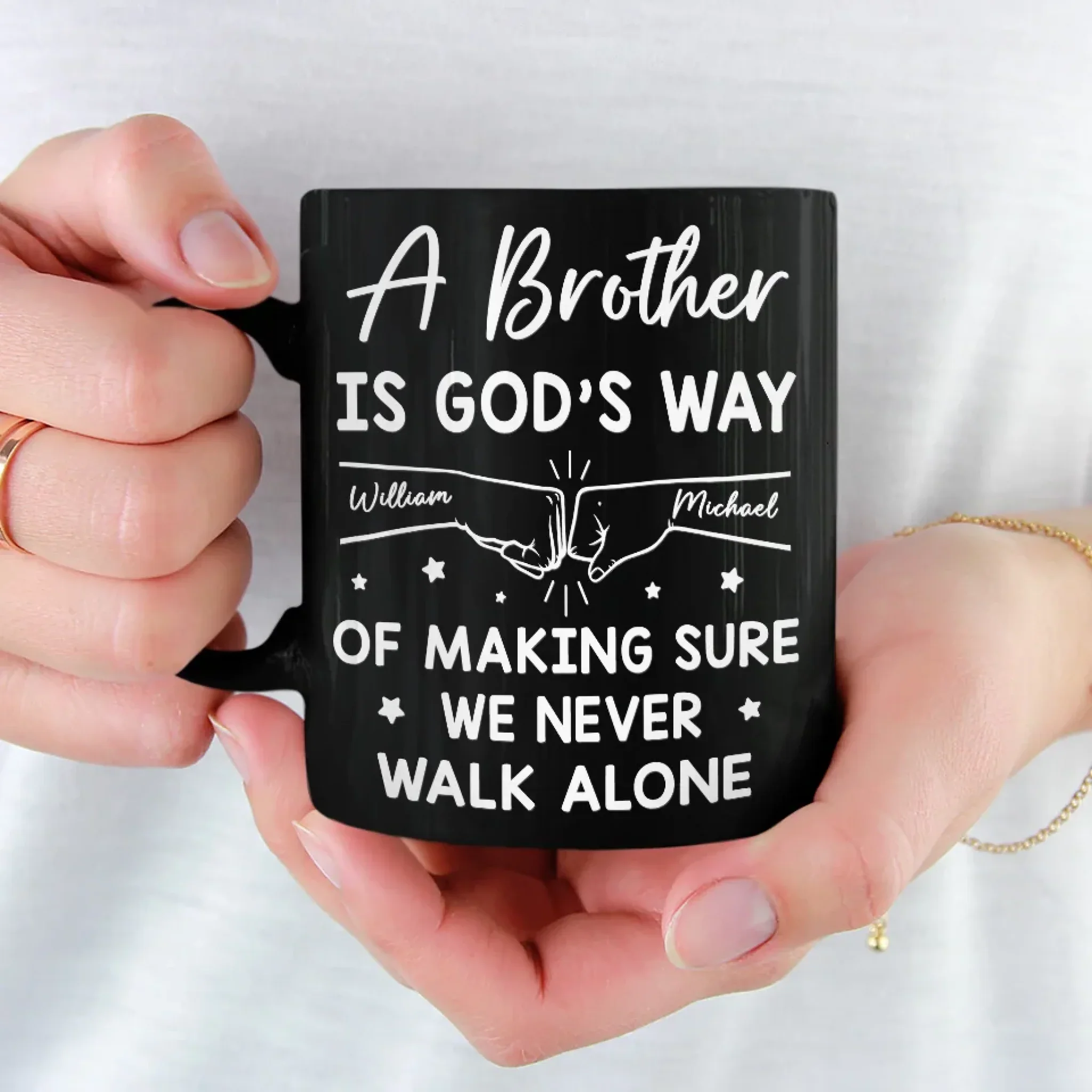 We Never Walk Alone - Family Personalized Custom Black Mug - Gift For Family Members - Image 3