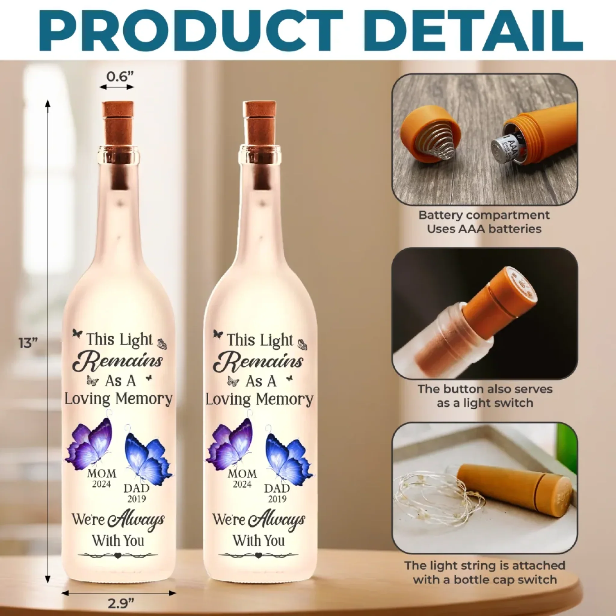 We Stand By Your Side Always - Memorial Personalized Custom Bottle Lamp - Sympathy Gift For Family Members - Image 5
