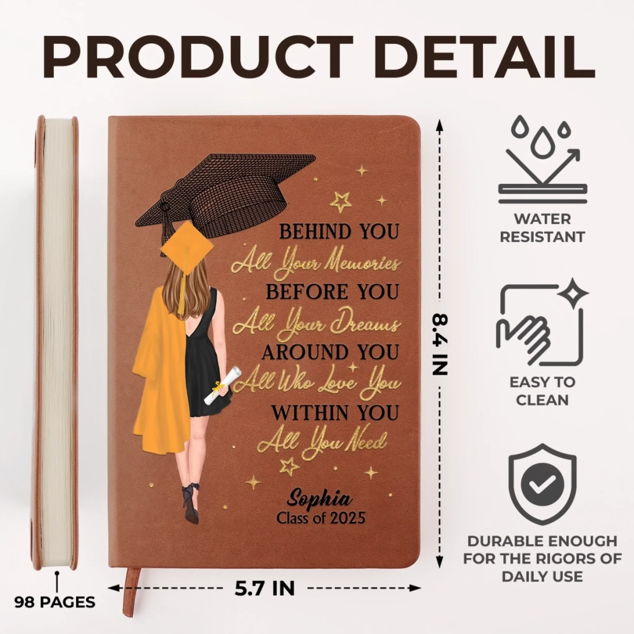 Wearing Success, One Step At A Time - Family Personalized Custom Leather Journal - Graduation Gift For Family Members, Siblings, Brothers, Sisters, Best Friends - Image 5