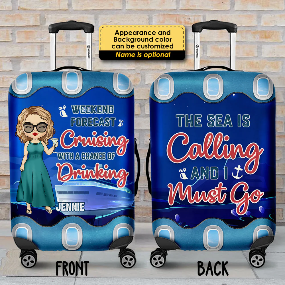 Weekend Forecast Cruising With A Chance Of Drinking - Personalized Luggage Cover - Image 3