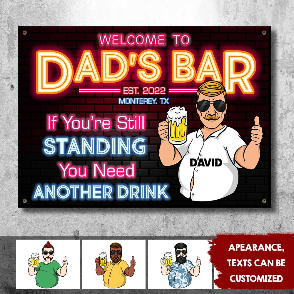 Welcome To Dad's Bar - Gift For Dad, Grandpa - Personalized Metal Sign - Image 3