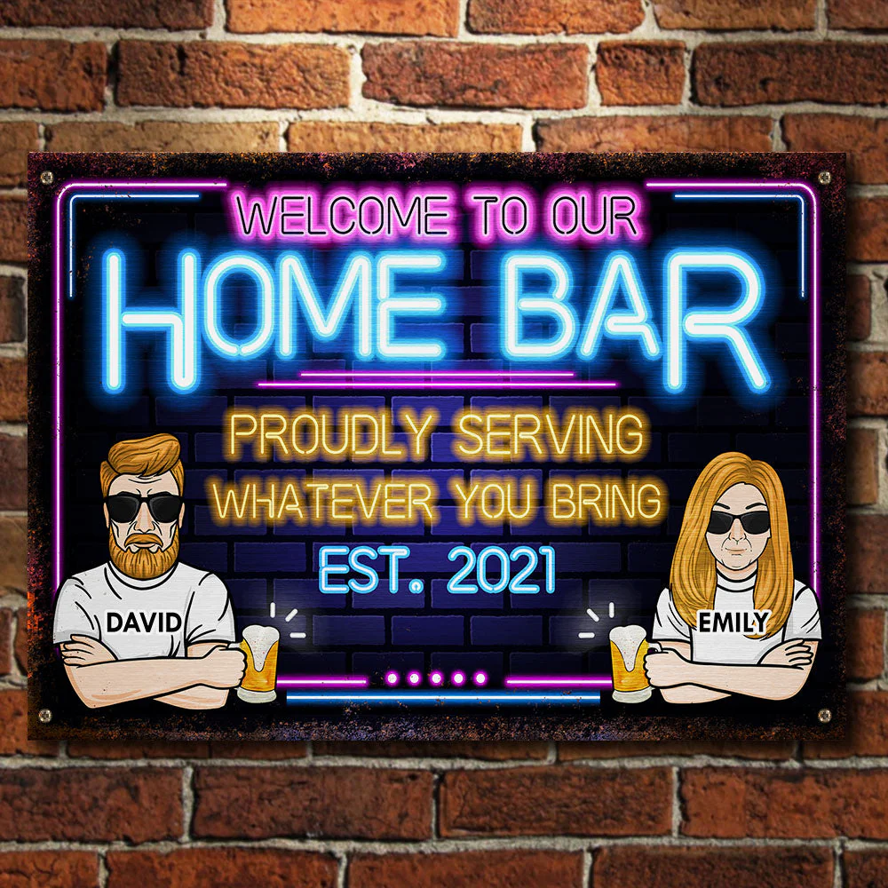Welcome To Our Home Bar - Gift For Couples, Husband Wife, Personalized Metal Sign - Image 3