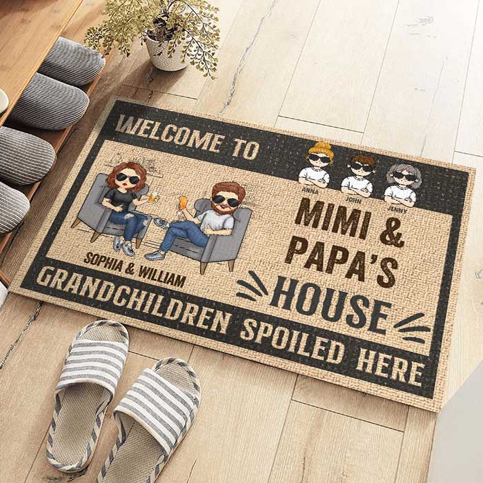 Welcome To Our House Grandchildren Spoiled Here - Gift For Couples, Husband Wife, Personalized Decorative Mat - Image 3