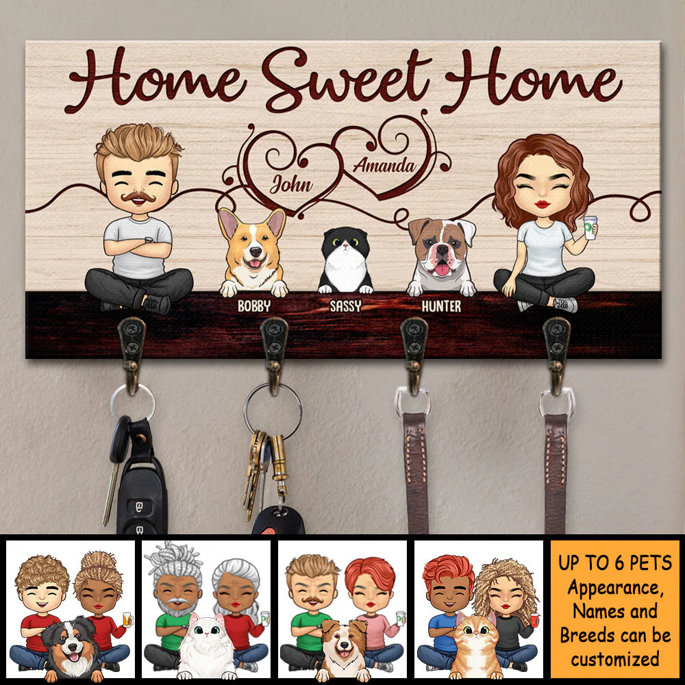 Welcome To Our Sweet Home - Personalized Key Hanger, Key Holder - Gift For Couples, Husband Wife - Image 3