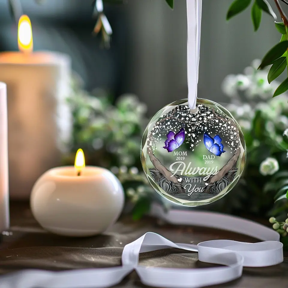 We're Always With You - Memorial Personalized Custom Circle Glass Ornament - Sympathy Gift For Family Members - Image 3