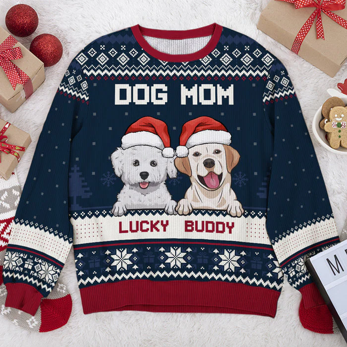 We're Fur Mom & Fur Dad - Dog Personalized Custom Ugly Sweatshirt - Unisex Wool Jumper - Christmas Gift For Pet Owners, Pet Lovers - Image 3
