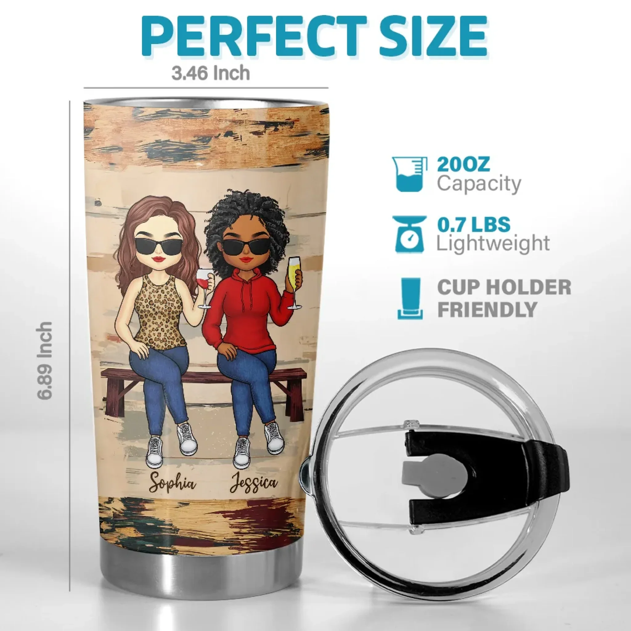 We’re Sisters Connected By Heart - Bestie Personalized Custom Tumbler -  Gift For Best Friends, BFF, Sisters - Image 3