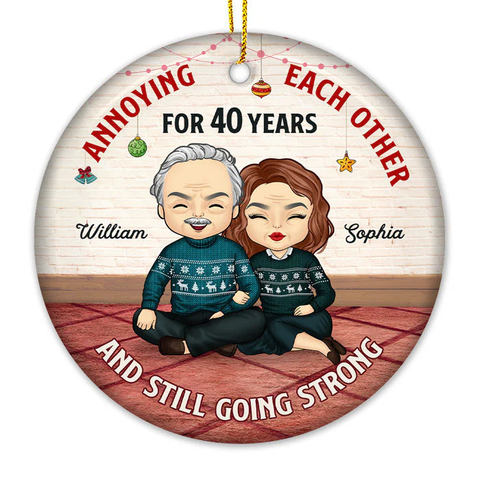 We're Still Annoying Each Other This Christmas - Personalized Custom Round Shaped Ceramic Christmas Ornament - Gift For Couple, Husband Wife, Anniversary, Engagement, Wedding, Marriage Gift, Christmas Gift - Image 3