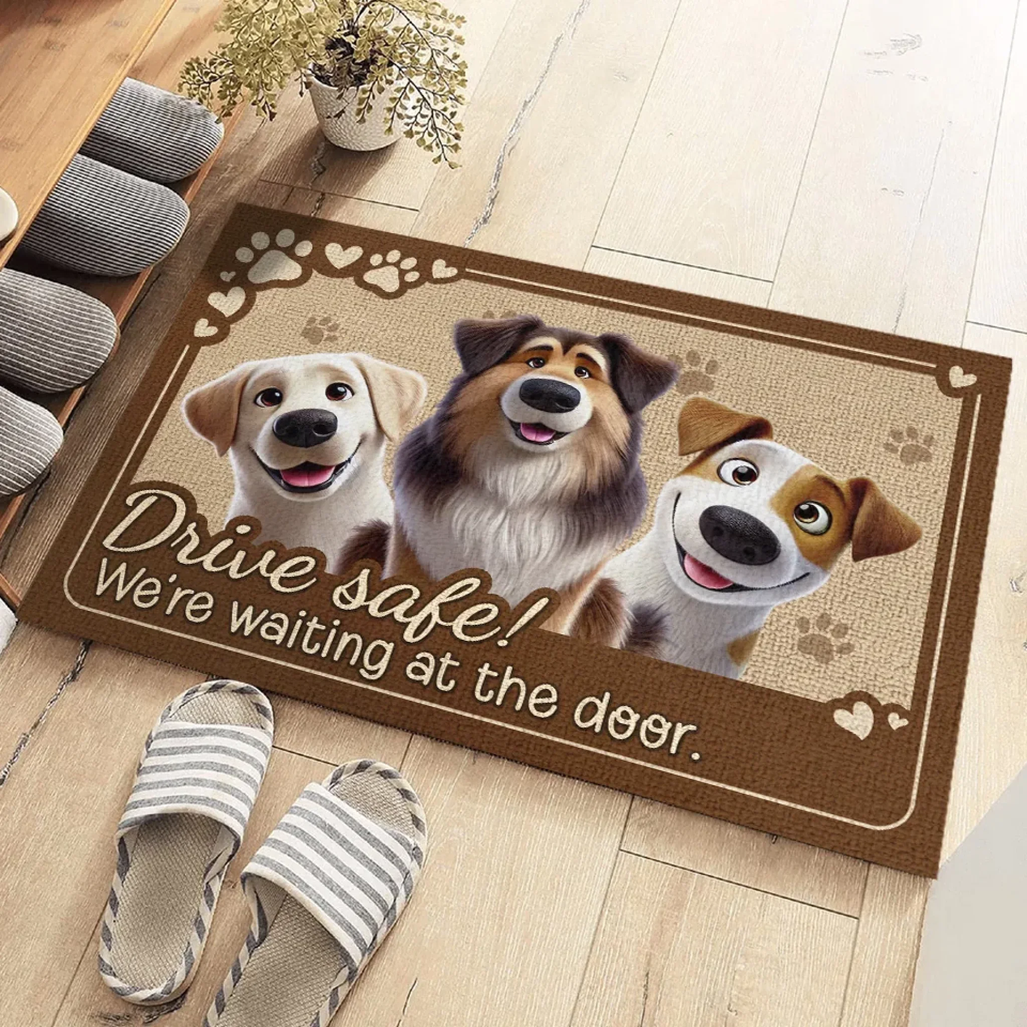 We're Waiting At The Front Door - Dog Personalized Custom Home Decor Decorative Mat - House Warming Gift For Pet Owners, Pet Lovers - Image 3