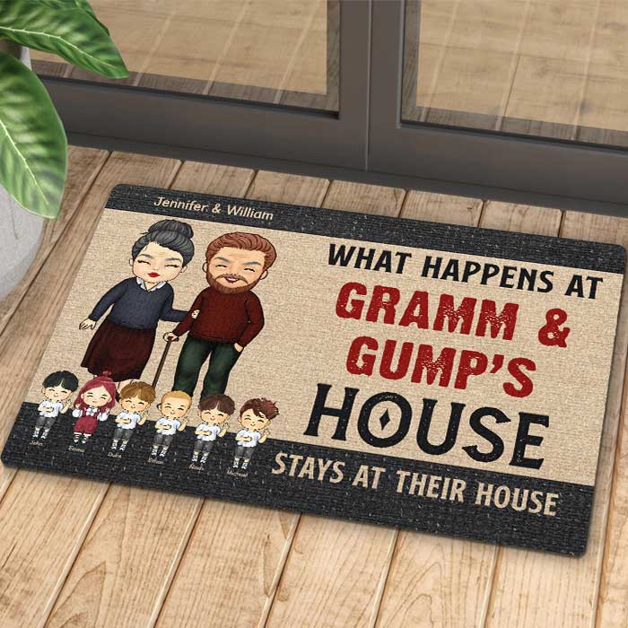 What Happens At Grandpa & Grandma's House - Gift For Couples, Husband Wife - Personalized Decorative Mat - Image 4