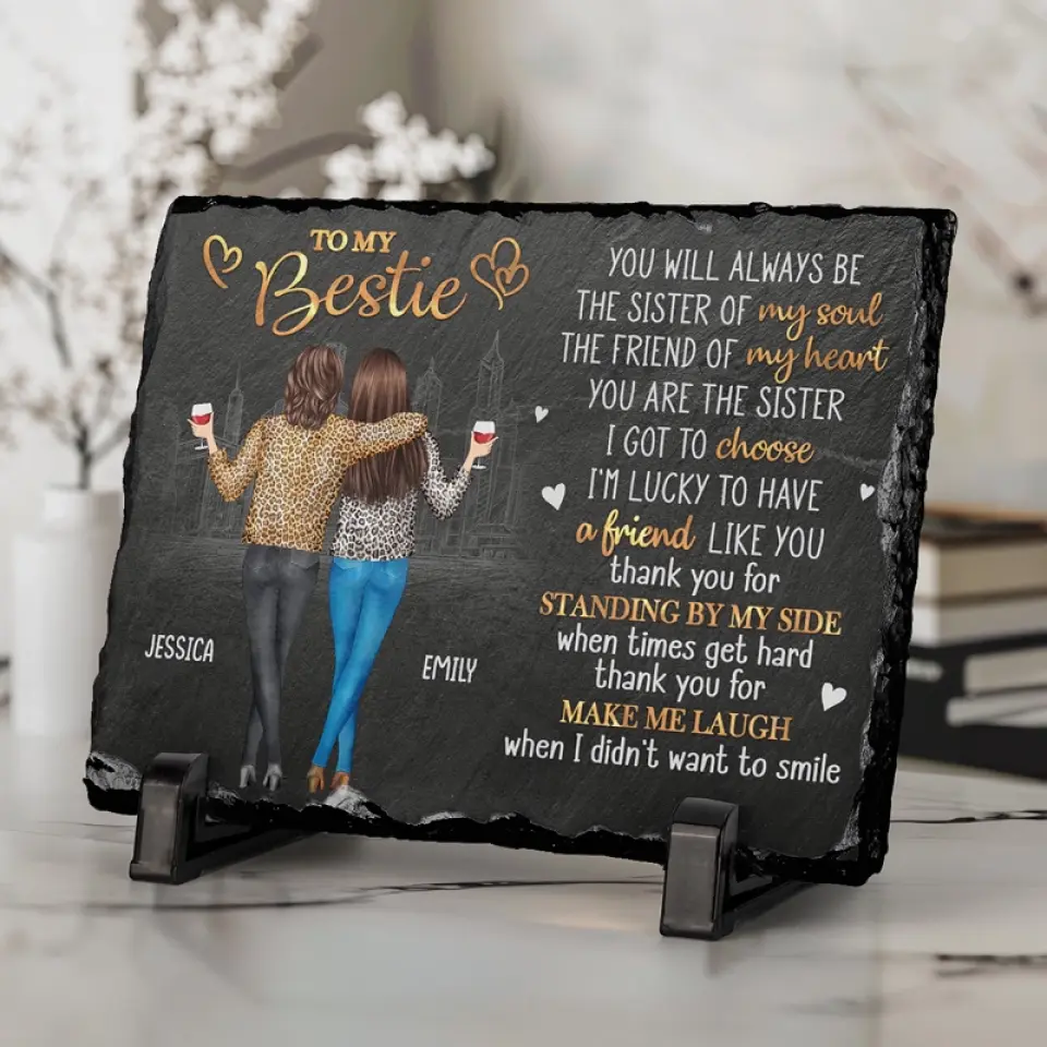 When Times Get Hard Thank You For Make Me Laugh - Bestie Personalized Custom Rectangle Shaped Stone With Stand - Gift For Best Friends, BFF, Sisters - Image 2