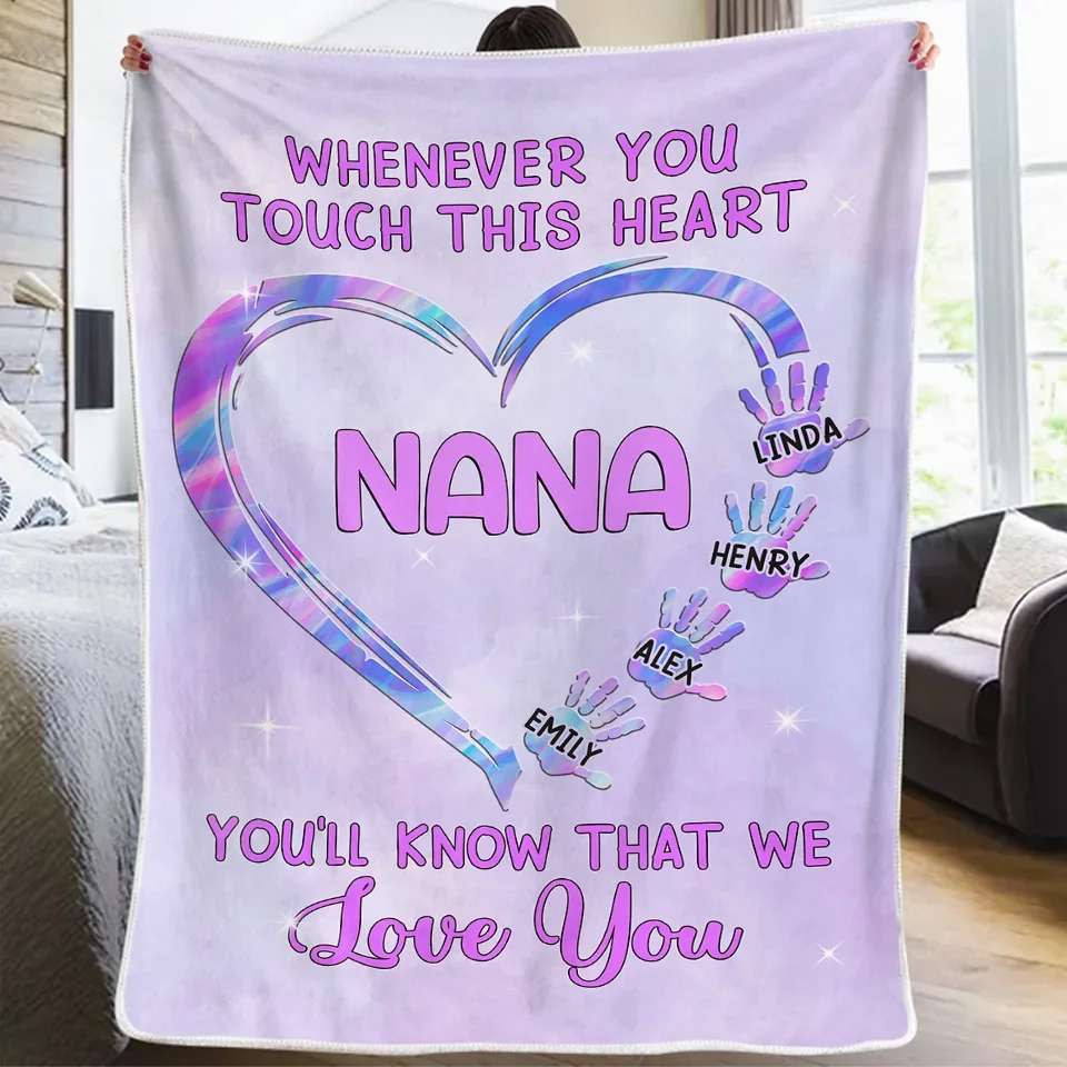 Whenever You Touch This Heart - Family Personalized Custom Blanket - Gift For Mom, Grandma - Image 3