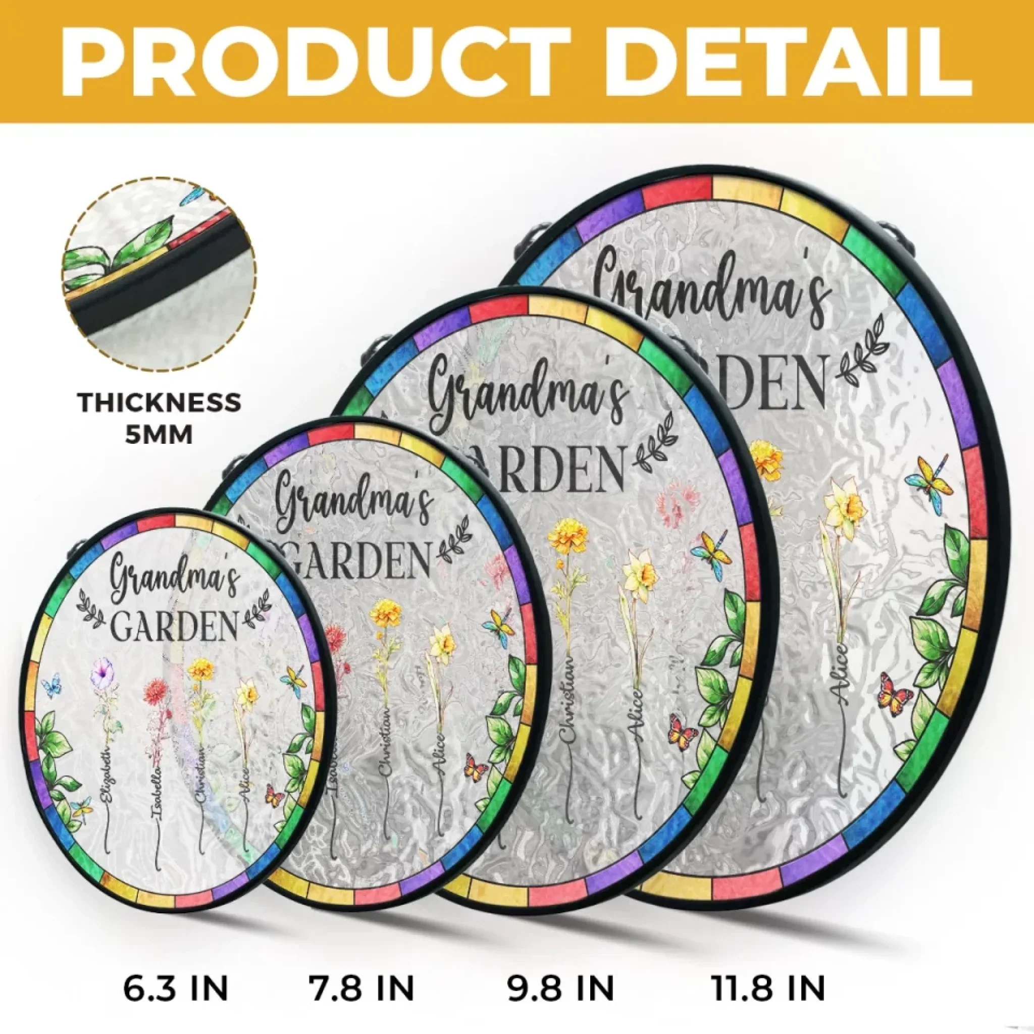Where Grandkids Grow And Love Blooms - Family Personalized Custom Stained Glass Window Hanging Suncatcher - Mother's Day, Gift For Mom, Grandma - Image 5