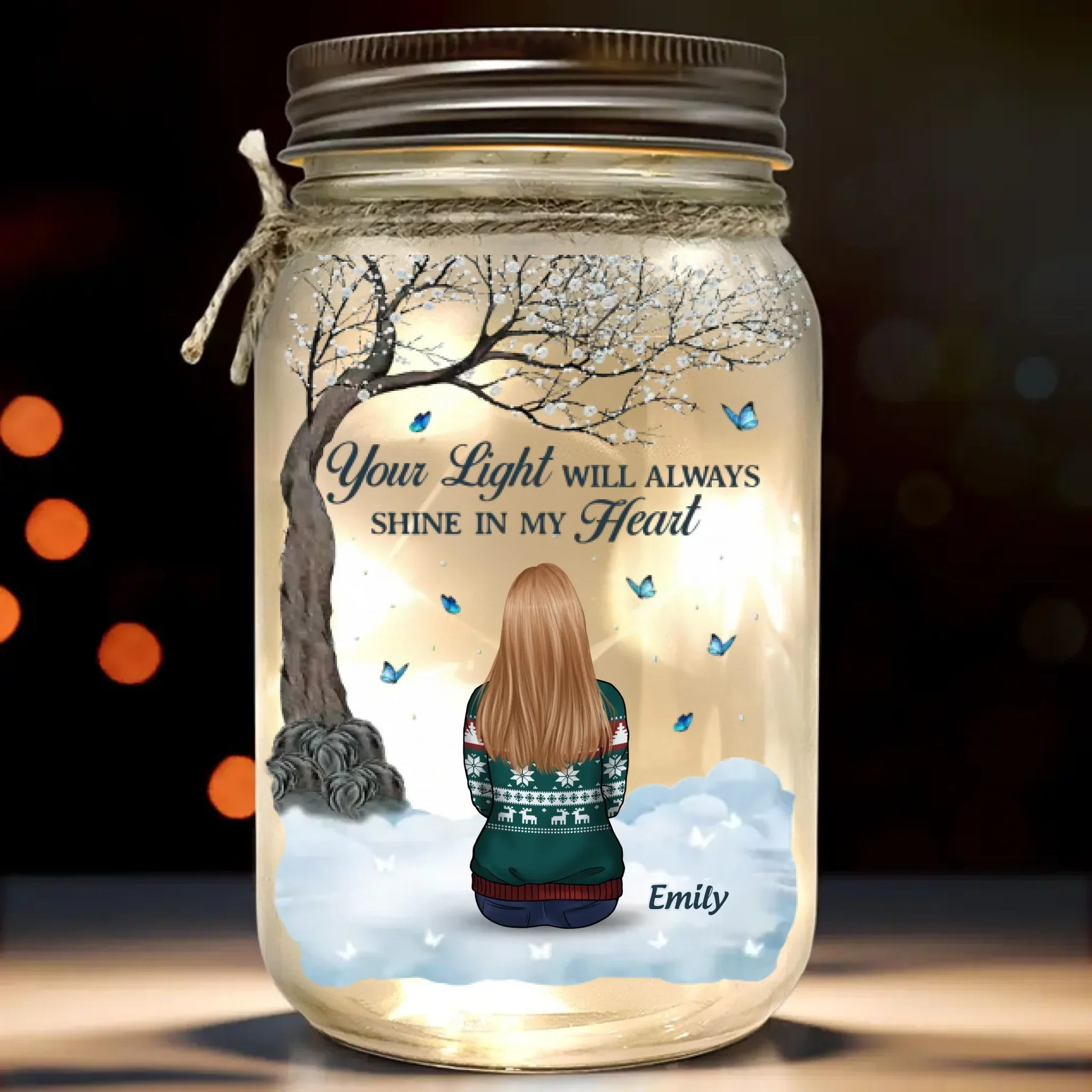 Wherever You Are, You Will Always Be In My Heart - Memorial Personalized Custom Mason Jar Light - Sympathy Gift, Christmas Gift For Family Members - Image 2