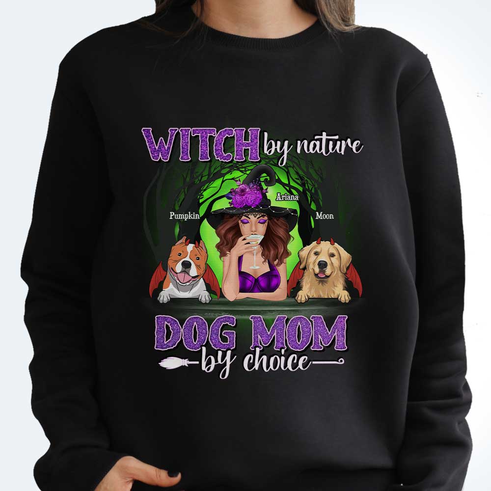 Witch By Nature Dog Mom By Choice - Personalized Unisex T-Shirt, Hoodie, Sweatshirt - Gift For Witches, Gift For Pet Lovers, Halloween Gift - Image 3