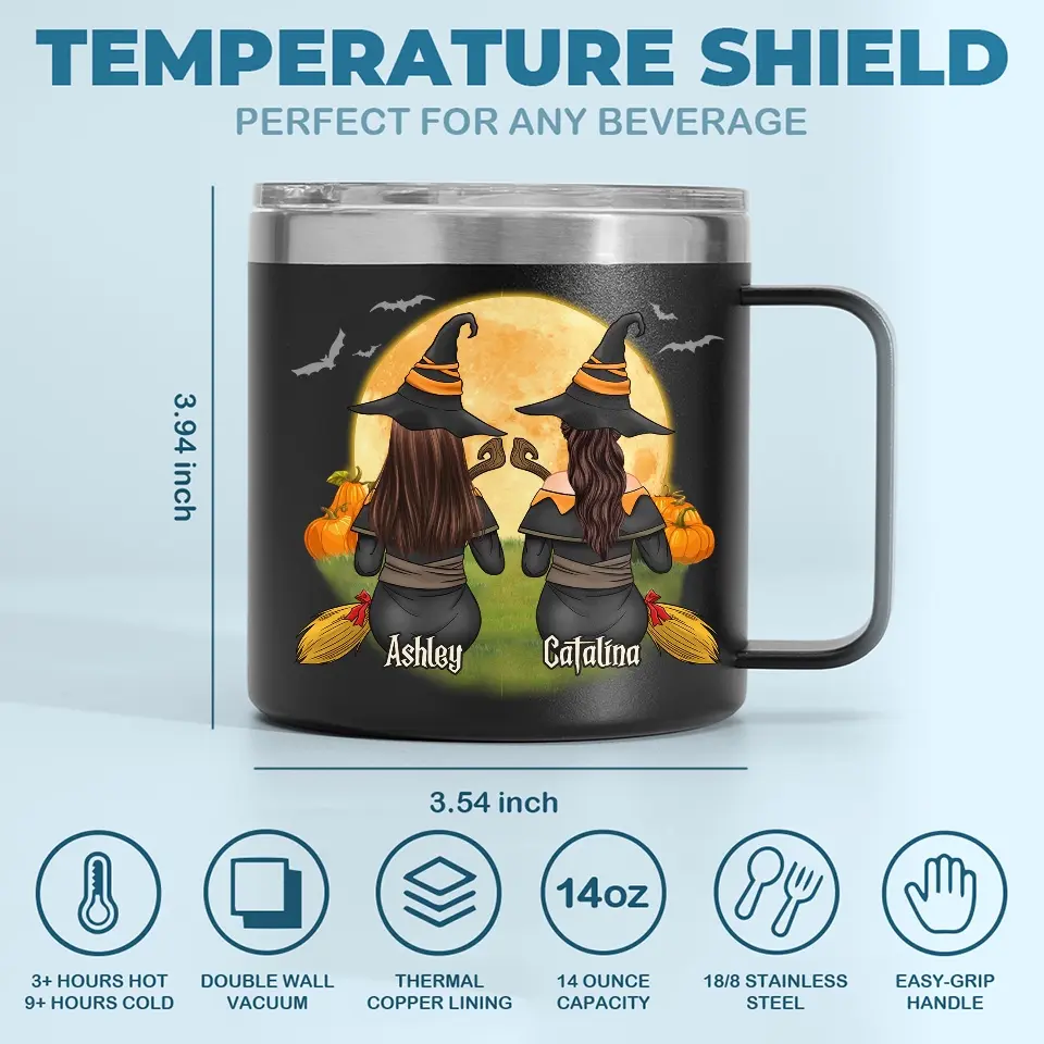 Witches Are Always Connected By Heart - Bestie Personalized Custom 14oz Stainless Steel Tumbler With Handle - Halloween Gift For Best Friends, BFF, Sisters - Image 4