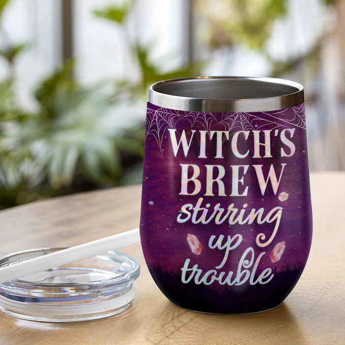 Witch's Brew Stirring Up Trouble - Personalized Witch Wine Tumbler - Gift For Witches, Gift For Yourself, Halloween Gift - Image 2