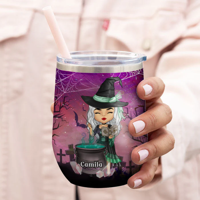 Witch's Brew Stirring Up Trouble - Personalized Witch Wine Tumbler - Gift For Witches, Gift For Yourself, Halloween Gift - Image 3