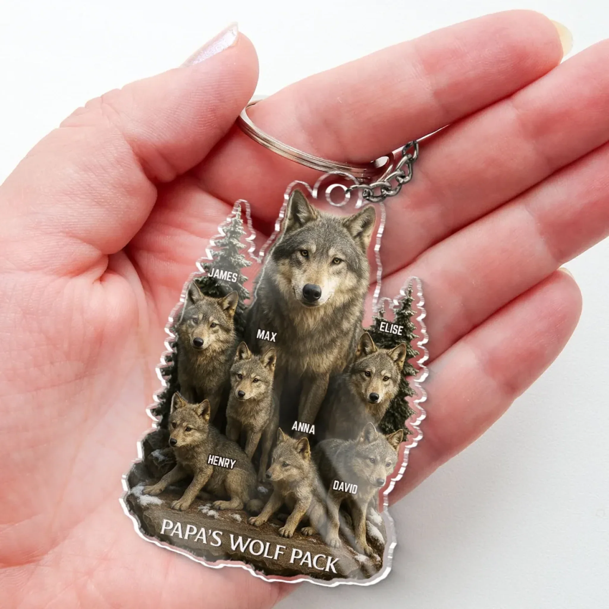 Wolf By Nature, Dad By Heart - Family Personalized Custom Shaped Acrylic Keychain - Father's Day, Gift For Dad, Grandpa - Image 4