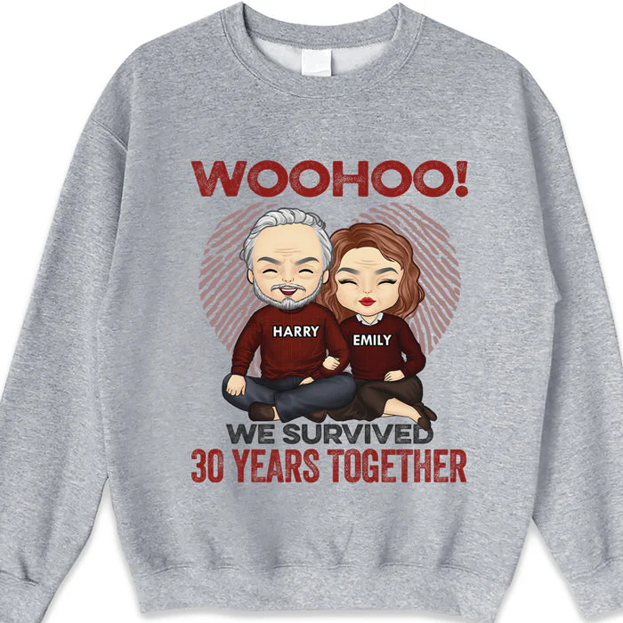 Woohoo We Survived Many Years Together - Personalized Unisex T-Shirt, Hoodie, Sweatshirt - Gift For Couple, Husband Wife, Anniversary, Engagement, Wedding, Marriage Gift - Image 4