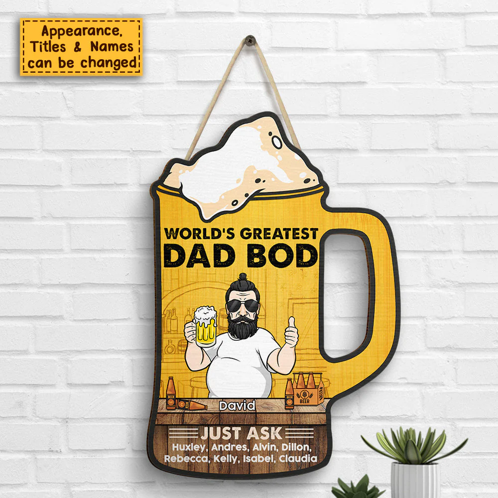 World's Greatest Dad Bod - Gift For Dad, Grandpa - Personalized Shaped Wood Sign - Image 3