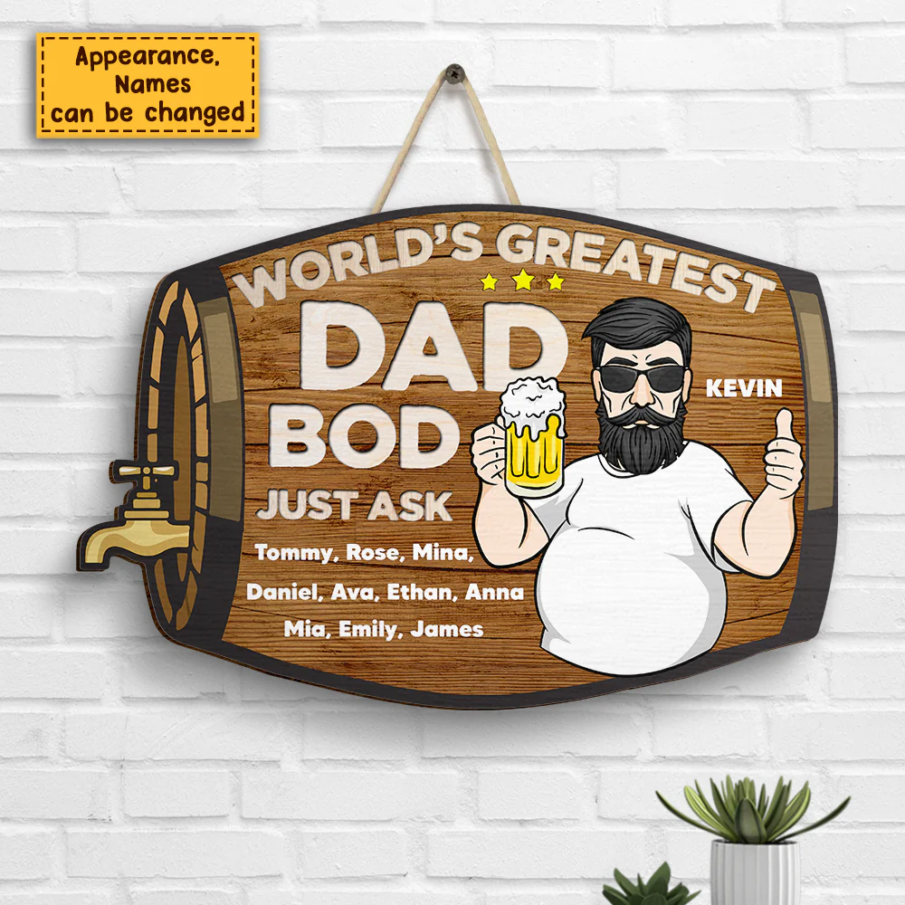 World's Greatest Grandpa Bod - Gift For Dad, Grandpa - Personalized Shaped Wood Sign - Image 3