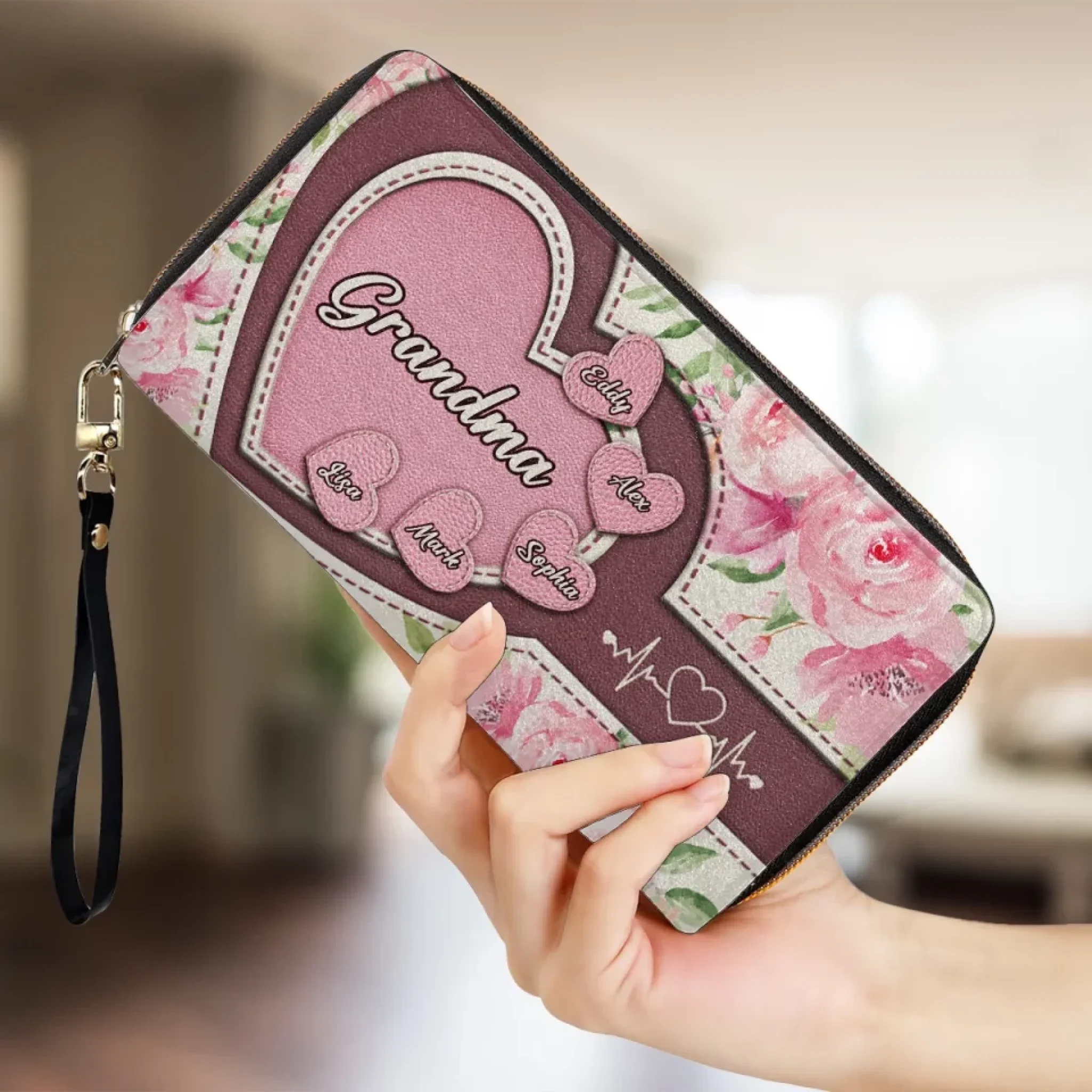 Wrapped In Grandma’s Heartstrings - Family Personalized Custom Leather Long Wallet - Mother's Day, Gift For Mom, Grandma - Image 4